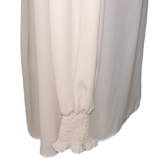 Crosby by Mollie Burch Blush Pink Semi Sheer Ruffle Neck Puff Sleeve Blouse - L - Picture 5 of 11